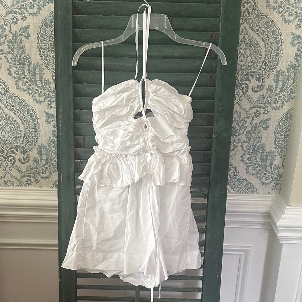 Olivaceous White Ruched Dress